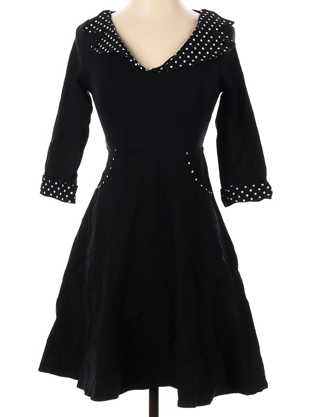 Hell Bunny Black Dress with White Polka Dot Trim